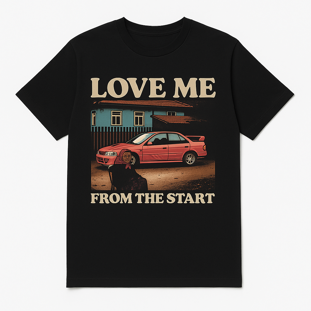 Black T-Shirt with Love Me From The Start Design