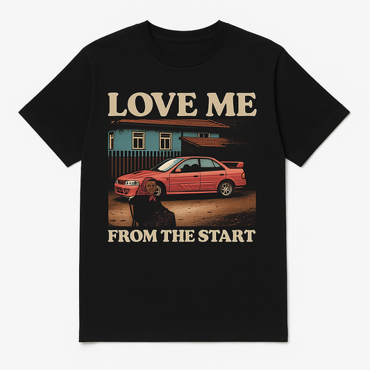 Black T-Shirt with Love Me From The Start Design